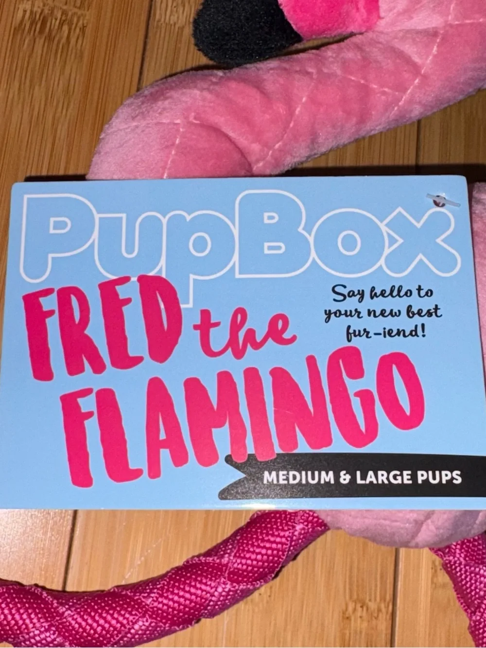 Fred the Flamingo Plush Dog Toy with Interactive Line for Game of Fetch or Tug!